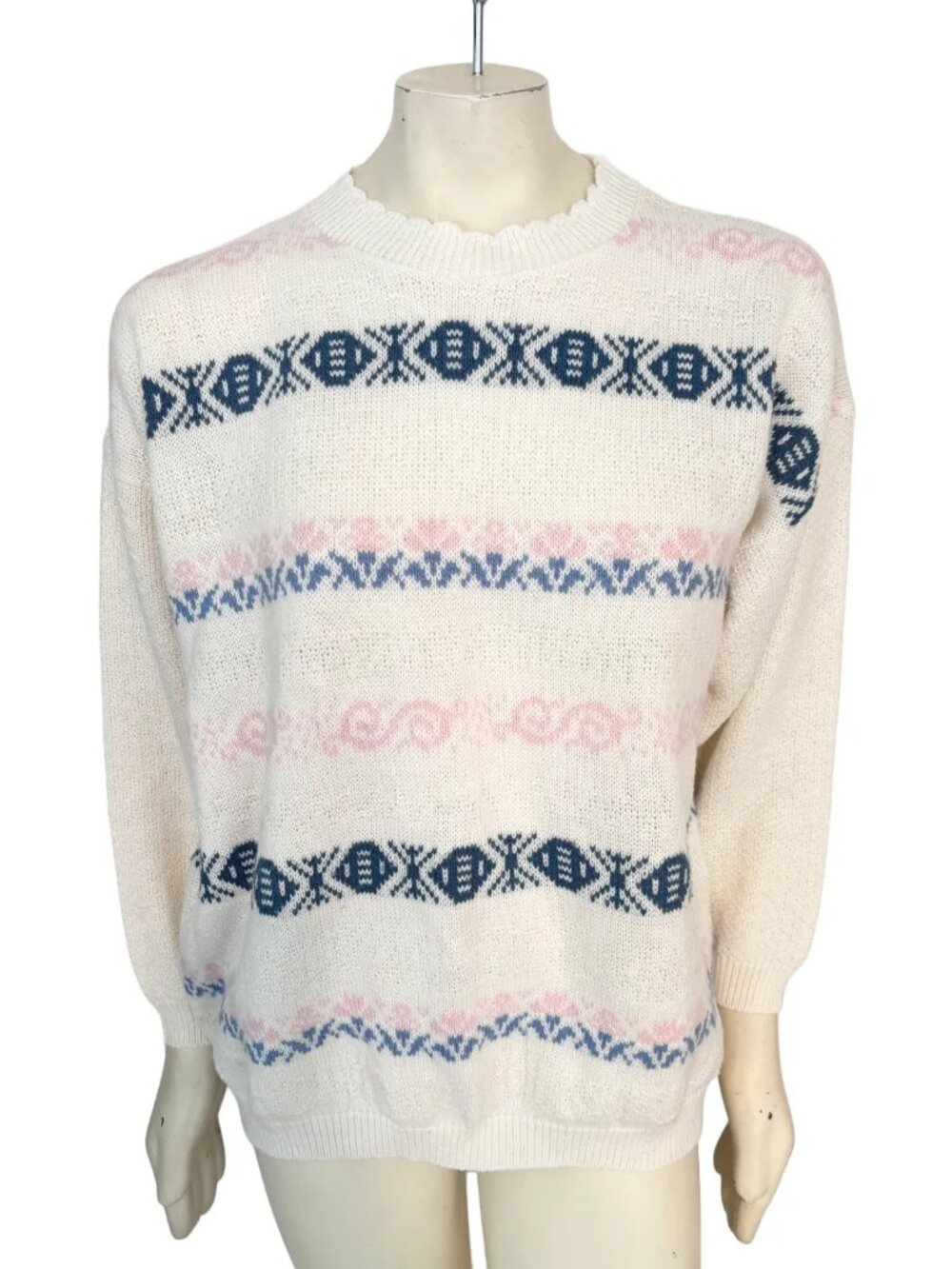 VTG 80s ADELE KNITWEAR Pastel Fair Isle Slouchy Sweater SZ XL